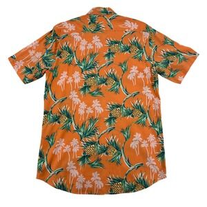 Burnside Orange Pineapple Men Size L Palm Tree Hawaiian Shirt Button Up Hawaiian